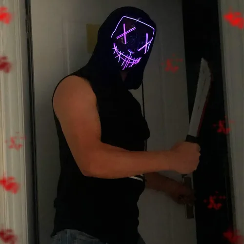 Miniatura 5 de Poptrend Máscara de Halloween con luz LED para festivales, cosplay, disfraces de Halloween, fiestas de máscaras, carnaval, regalos Morado