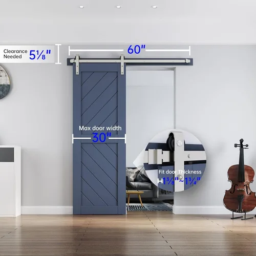 Miniatura 6 de EaseLife Kit de Rieles de Hardware de 5 Pies para Puerta Corredera de Granero de Níquel Cepillado, Polea J Básica, Trabajo Pesado, Se Desliza Suave