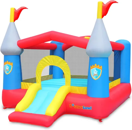 Castillo de casa saltarina inflable Bounceland con aro de baloncesto, brincador inflable, tobogán divertido, entrada segura, soplador fuerte