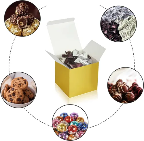 Miniatura 4 de Paquete de 50 cajas de regalo pequeñas, cajas de regalo de 2 x 2 x 2 pulgadas, cajas de regalo de papel dorado con tapas para regalos, manualidades