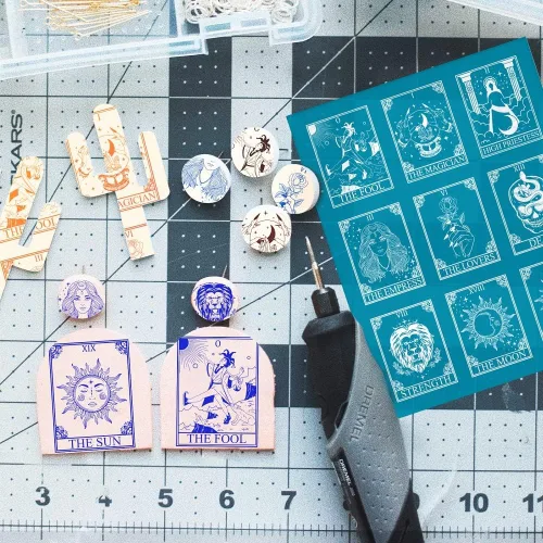 Miniatura 4 de OLYCRAFT Serigrafía con Patrón de Tarot de 4 x 5 pulgadas para Arcilla Polimérica, Serigrafía de Hechicera, Plantillas de Serigrafía, Plantillas
