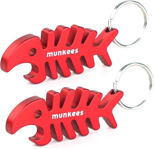 munkees Llavero abridor de botellas de pescado, paquete de 2 abridores de cerveza con llave de aluminio, accesorios de viaje al aire libre, color