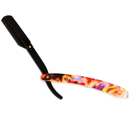 Miniatura 2 de Maquinilla de afeitar profesional de borde recto para hombres con 100 cuchillas Derby reemplazables para barbero de una sola hoja (negro/multicolor)