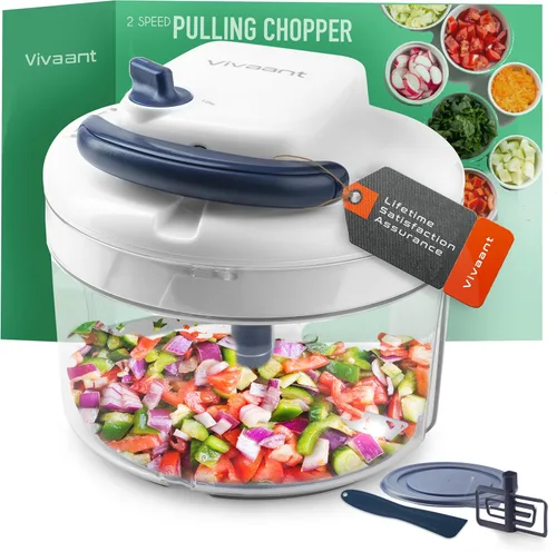 Vivaant - Procesador de alimentos manual - Capacidad de 5 tazas (1.2L) Cortador de ajo con cordón para tirar, picador manual de alimentos con