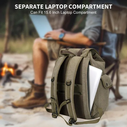 Miniatura 5 de WITZMAN Mochila de lona para hombre, mochila vintage para laptop de 15.6 pulgadas, mochila de viaje de alta capacidad casual (A8004 verde militar)