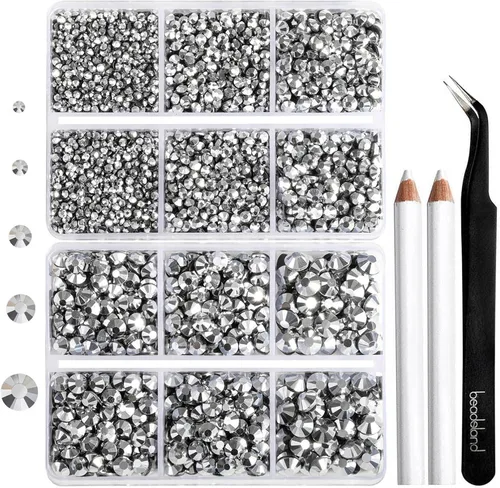 Miniatura 32 de 6736 piezas de diamantes de imitación Hotfix con parte trasera plana, diamantes de imitación rosa para manualidades y ropa, 5 tamaños mixtos, kit
