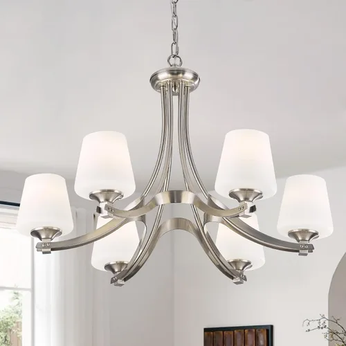 Miniatura 15 de Lámpara de comedor de níquel cepillado, moderna lámpara plateada con vidrio esmerilado, 3 luces de metal para isla de cocina, lámparas colgantes E26