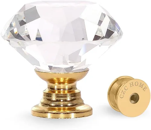 Miniatura 10 de CZC Home - 10 perillas de vidrio de diamante con asa tractora para gabinetes, armarios, cajones, cómodas, libreros, guardarropas