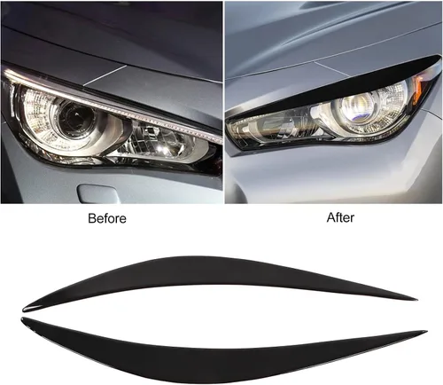 Miniatura 3 de Fydun 2 unids coche faro ceja negro brillante resistencia a la abrasión coche pegatinas ajuste para Infiniti Q50 2014‑2019