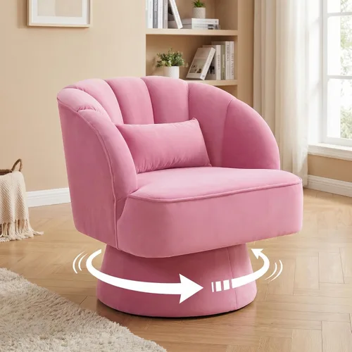 Miniatura 32 de GarveeHome Silla de acento moderna giratoria de barril, sillón tapizado de terciopelo de 360 grados con respaldo a rayas y acolchado suave, cómoda