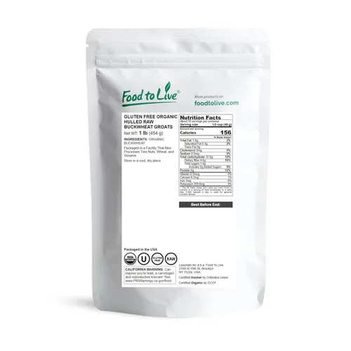 Miniatura 2 de Food to Live - Granos de trigo sarraceno orgánico sin gluten, 1 libra - Grano entero crudo descascarado. Cocción rápida. Perfecto para kasha