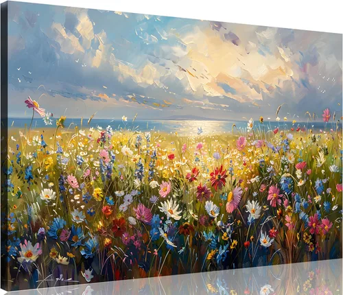Miniatura 14 de TutuBeer 1 obra de arte de campo de flores silvestres, campo rústico de flores silvestres en la playa, arte de pared vintage, impresiones en lienzo