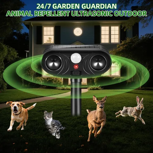 Miniatura 6 de Repelente de animales ultrasónico solar actualizado 2026 Dispositivos repelentes de ciervos para gatos al aire libre con sensor de movimiento