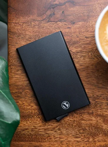 Miniatura 9 de VULKIT Cartera desplegable, soporte minimalista para tarjetas de crédito, bloqueo RFID, funda de metal delgada para hombres