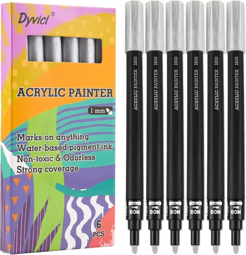 Miniatura 10 de Dyvicl Marcadores de pintura acrílica negra, bolígrafos de pintura de punta fina, marcadores acrílicos para pintura de roca, piedra, cerámica