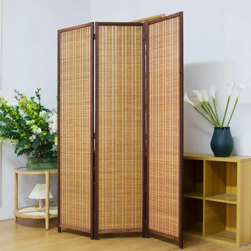 Miniatura 10 de 3 Panel Bamboo Room Divider for Home & Office, 5.6 ft Tall Folding Partition Wall in Natural Beige, Double-Sided Privacy Screen for Room Separation