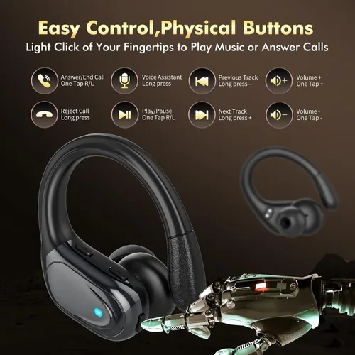 Miniatura 6 de Auriculares inalámbricos Bluetooth de reproducción de 80 horas, pantalla de alimentación con micrófono con cancelación de ruido, auriculares