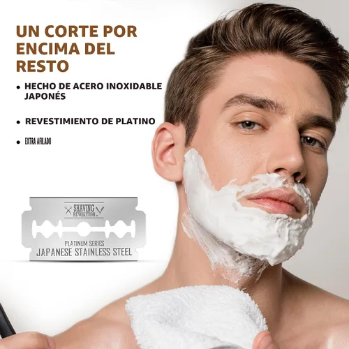 Miniatura 3 de SHAVING REVOLUTION Cuchillas de afeitar de doble filo, seguridad para hombre para afeitar, acero inoxidable japonés platino, un afeitado suave