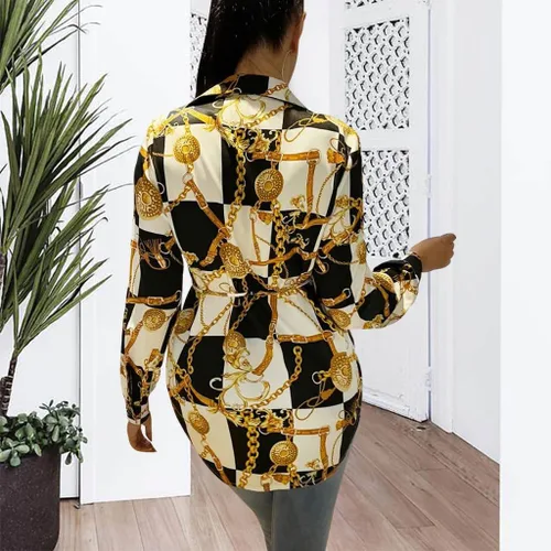 Miniatura 8 de Vestidos tipo camisa para mujer, sexy, con botones, con cuello, blusas de manga larga, estampado floral