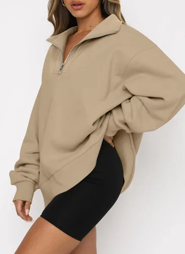 Miniatura 3 de CHICZONE Sudadera de manga larga con cremallera de un cuarto para mujer, sudadera moderna de otoño Y2K con bolsillos