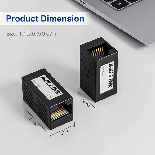 Miniatura 4 de iwillink Conector Ethernet RJ45, conector hembra a hembra RJ45 para cable Ethernet Cat7 Cat6 Cat5e Cat5, adaptador extensor, paquete de 5, negro