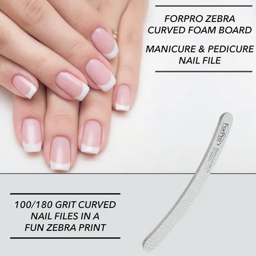 Miniatura 4 de ForPro Professional Collection Zebra - Tabla de espuma curvada, grano 100/180, limas de uñas de manicura y pedicura de doble cara, 7 pulgadas