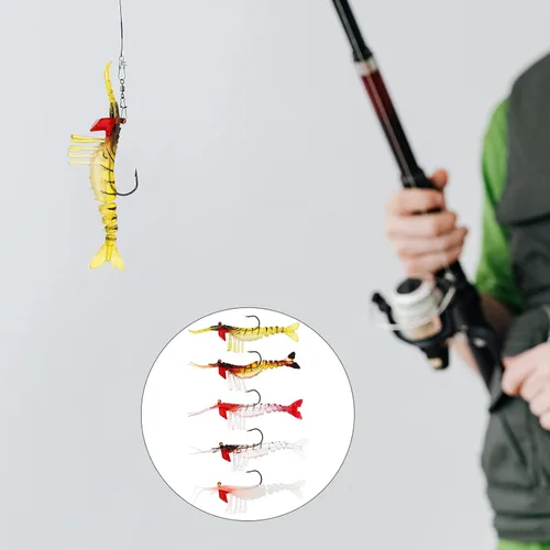 Miniatura 3 de INOOMP 5 uds. Señuelos de camarón de pesca luminosos Señuelos de camarón de PVC Señuelos de pesca cebos falsos de simulación de camarones cebos