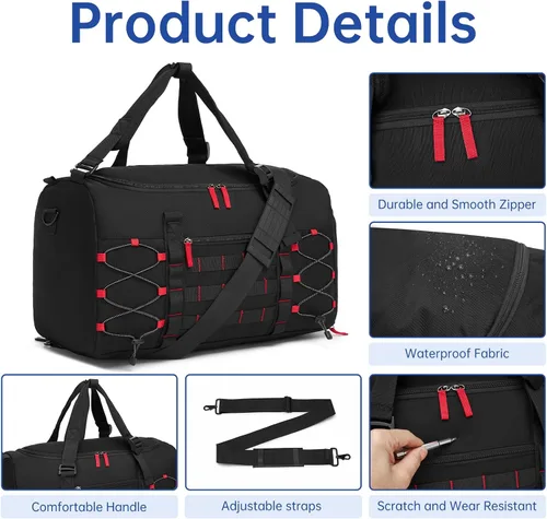 Miniatura 4 de Bolsa táctica de gimnasio para hombres, 35L de viaje, bolsa de lona deportiva con compartimento para zapatos, bolsa de entrenamiento impermeable