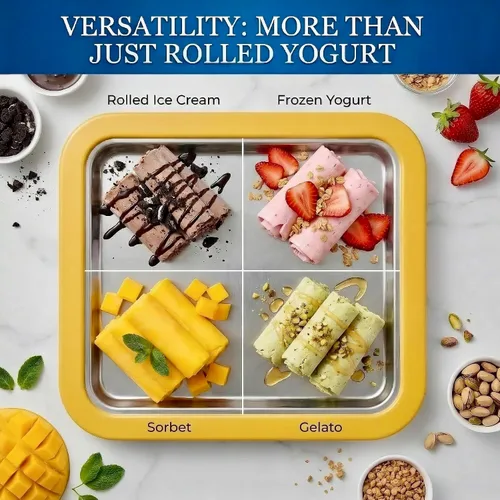 Miniatura 5 de At-Home - Máquina de helados enrollada – Molde de congelación instantánea mágica para servir suave y yogur congelado. Bandeja de helado fácil