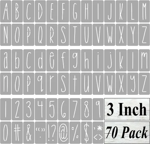 Miniatura 9 de Plantillas de letras del alfabeto de 1 pulgada para pintar, paquete de 70 plantillas de letras y números con letreros para pintar sobre madera