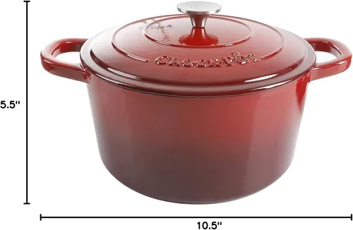 Miniatura 7 de Crock Pot olla para horno holandés de hierro fundido artesanal de 7 cuartos de galón, Rojo escarlata