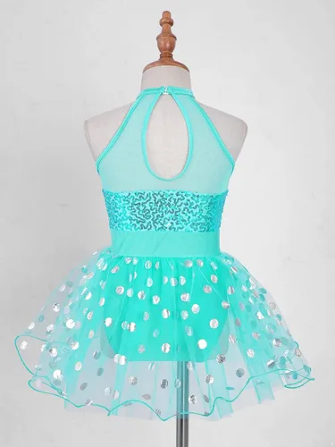Miniatura 54 de CHICTRY Vestido tutú de ballet con lentejuelas brillantes para niñas y niñas, moderno disfraz de baile latino de jazz