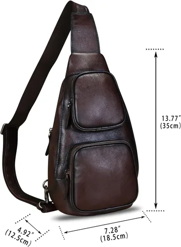 Miniatura 5 de FEIGITOR Bolso bandolera de cuero genuino, mochila cruzada retro hecha a mano, bolsa de pecho para senderismo, ciclismo, riñonera