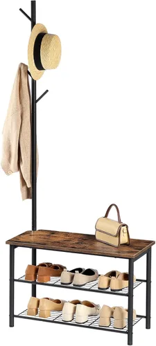 Miniatura 9 de HOOBRO Zapatero de 3 niveles, organizador industrial de zapatos, banco de almacenamiento con estantes de malla, para entrada, sala de estar
