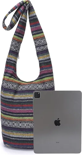 Miniatura 181 de Bolsa de hombro para mujer, de lona en estilo hippie/bohemio para llevar cruzada al hombro, disponible en diferentes colores y estampados