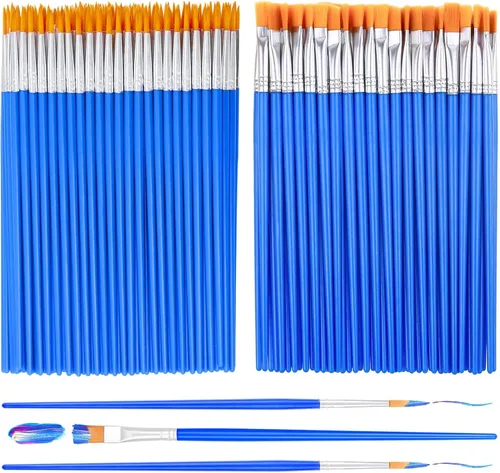 Miniatura 7 de 70 piezas de pinceles de pintura pequeños, pinceles de punta plana y redonda para niños, pinceles de pelo de nailon para acrílico, acuarela, lienzo