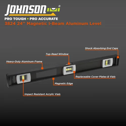Miniatura 2 de Johnson Level & Tool 3824 - Nivel magnético de aluminio profesional, 24 pulgadas, negro, 1 nivel