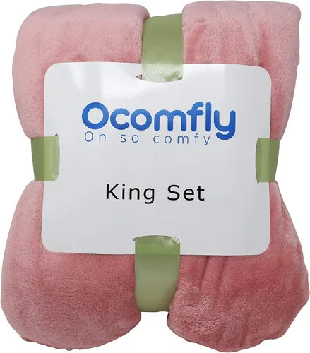 Miniatura 5 de Ocomfly Juego de manta de forro polar de alta calidad, tamaño King de felpa con 2 fundas de almohada a juego, acogedor y elegante