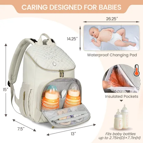Miniatura 3 de LOVEVOOK Mochila para Pañales de Gran Capacidad con Cambiador Portátil, Mochila de Viaje Multifunción para Bebé Caqui