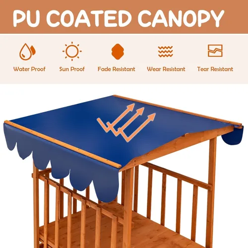 Miniatura 11 de Costzon Caja de Arena Retráctil para Niños con Toldo, Casa de Juegos Cabaña de Madera de Cedro con Área de Juego Grande, Ruedas Traseras