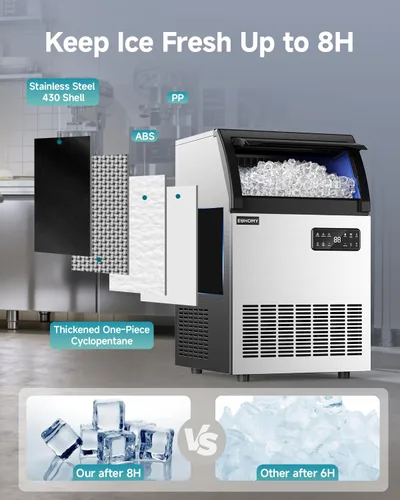 Miniatura 7 de EUHOMY Máquina de hielo comercial, 200 libras/24 horas, máquina de hielo de acero inoxidable debajo del mostrador con filtro de agua, capacidad