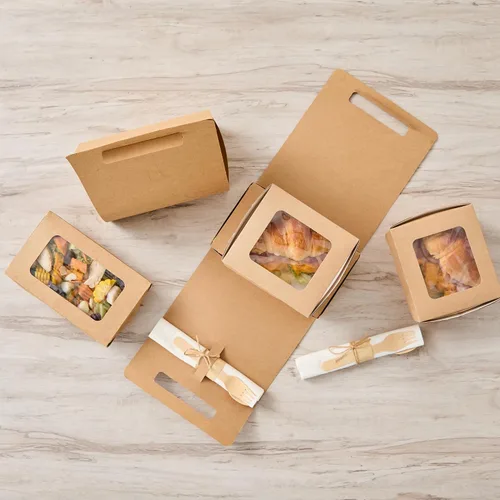 Miniatura 17 de Restaurantware Bio Tek - Loncheras de papel de 8.75 x 4.25 x 8 pulgadas con asas, 100 recipientes desechables de papel kraft para alimentos