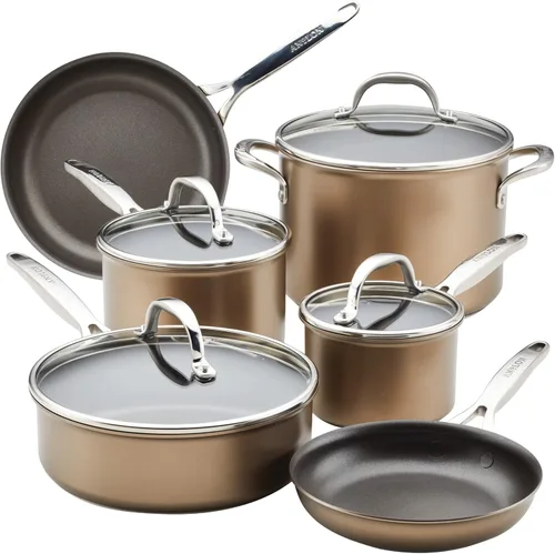 Anolon Ascend Juego de Utensilios de Cocina/Ollas y Sartenes Anodizados Duros Antiadherentes - Bueno para Todas las Estufas (Gas, Superficie de