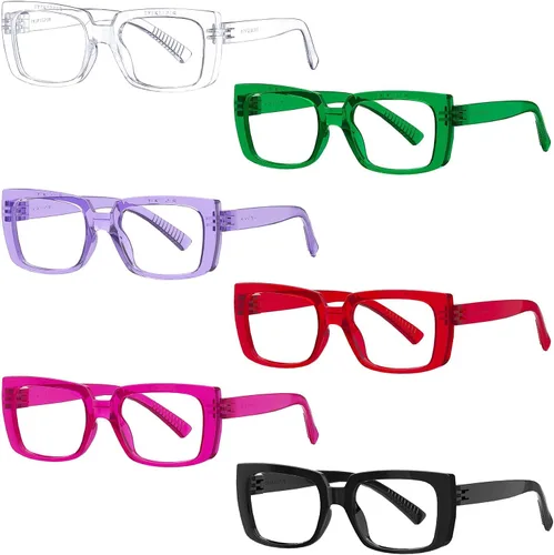 Miniatura 20 de Eyekepper Paquete de 4 lentes de lectura con bloqueo de luz azul, anteojos cuadrados de computadora de gran tamaño +0.00
