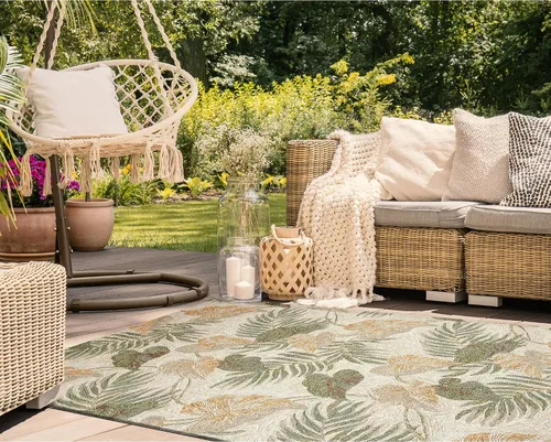 Miniatura 13 de Liora Manne Ravella - Alfombra duradera para interiores y exteriores, estabilizada a mano con rayos UV, tropical neutro, 5 pies x 7 pies 6 pulgadas