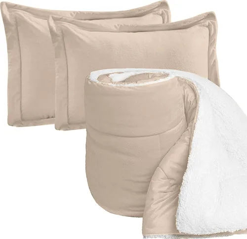 Miniatura 16 de Elegant Comfort Juego de edredón sherpa ultra afelpado de 3 piezas, color sólido y esponjoso, reverso sherpa, apto para todas las estaciones