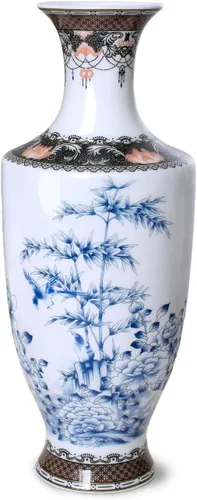 Miniatura 17 de Dahlia Famille - Florero de rosa, hecho a mano, porcelana china, pájaros en peonía, forma de botella china de 8.5 pulgadas