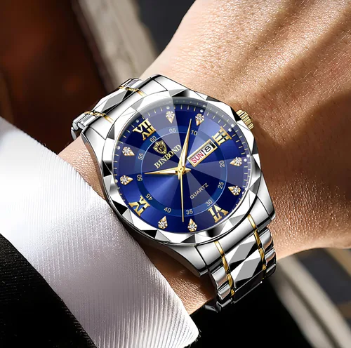 Miniatura 3 de Gosasa Luxury Men's and Women's Business Diamond Stainless Steel Waterproof Roman Numeral Analog Quartz Watch with Day-Date Calendar, Gold and