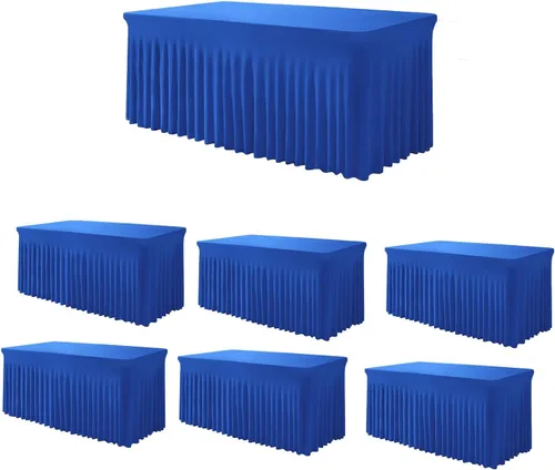 Miniatura 13 de TC27 - Mantel rectangular ajustable de elastano de 4 pies con falda plisada, sin arrugas, mantel rectangular para fiestas, bodas, banquetes