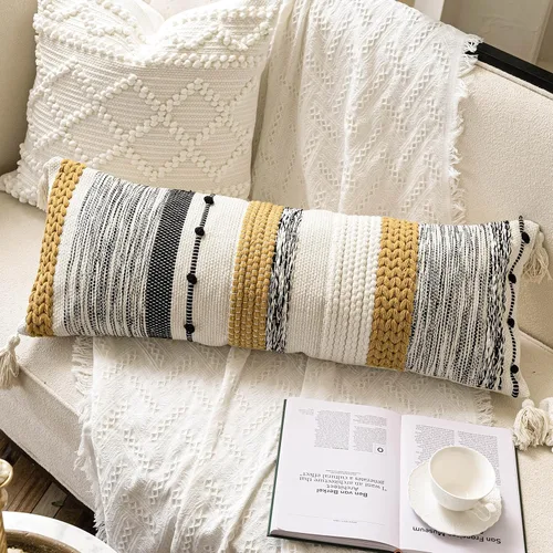 Miniatura 4 de BlissBlush Funda decorativa para cojín marrón 18x18 cuadrada estilo bohemio con borlas, funda de cojín para sofá, dormitorio, sala de estar